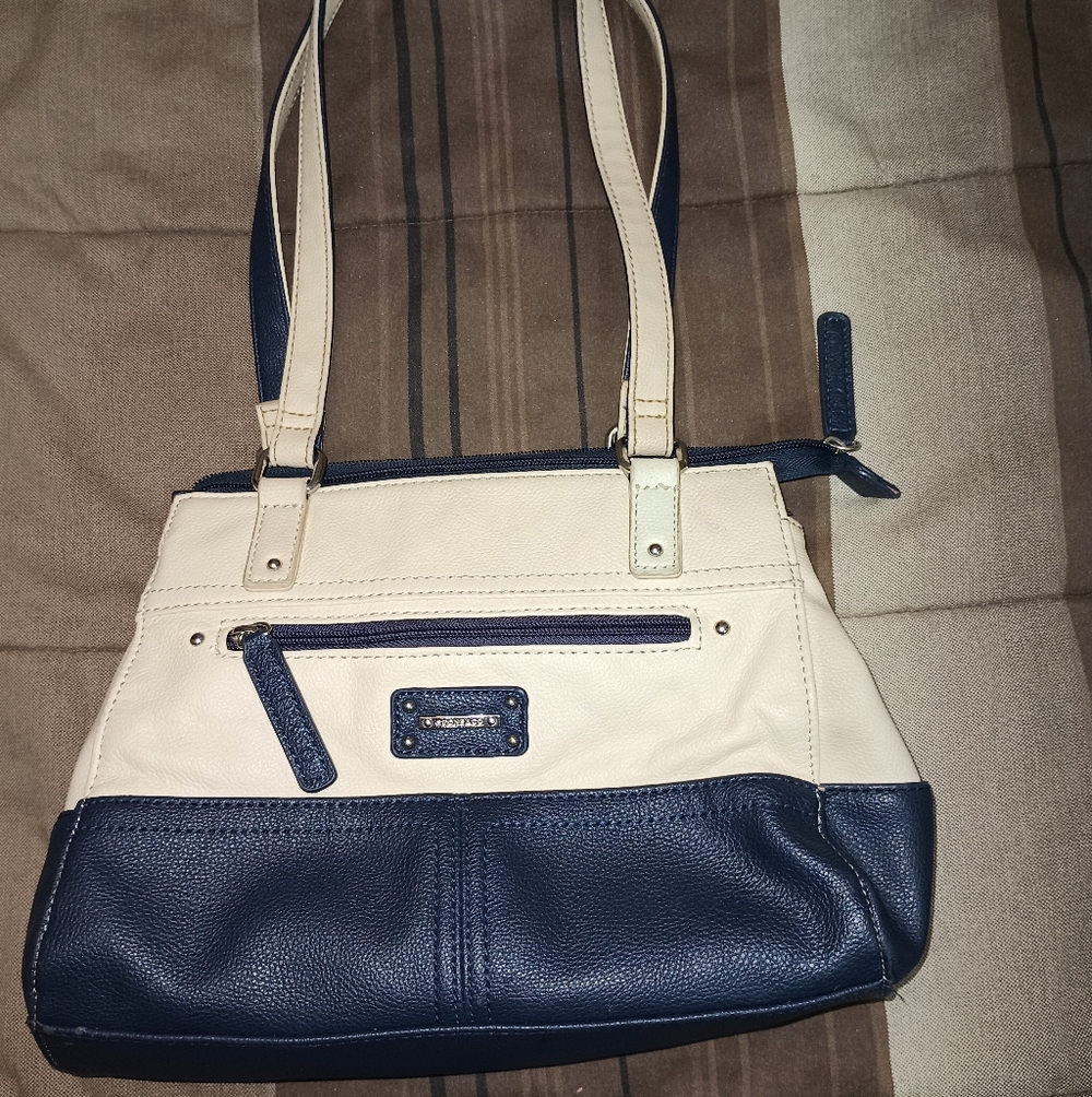 Stone & Co. Cream‎ and Navy Leather Shoulder Bag SALE